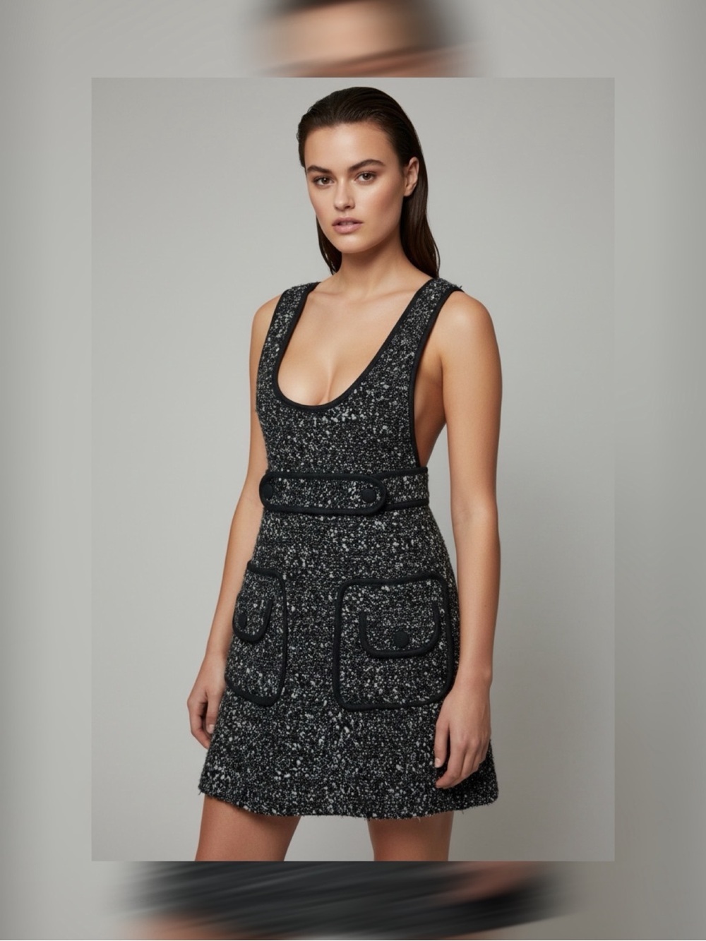 Nanette Lepore Black Tweed Scoop-Neck Mini Dress
